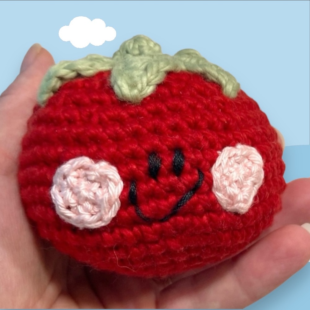Organic crochet cotton tomato play food rattle NWT handmade made to order